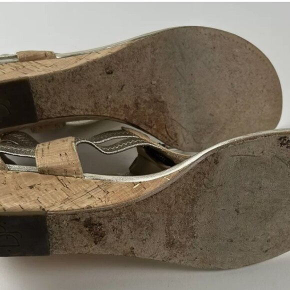 Donald J Pliner Dori Gold Leather Wedge Zip Cork Sandals Shoes Sz 8.5 Metallic - Picture 6 of 6